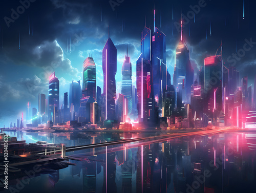 city skyline at night created with generative ai
