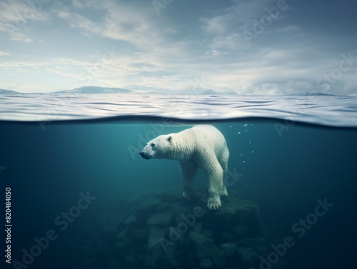 polar bear in water created with generative ai