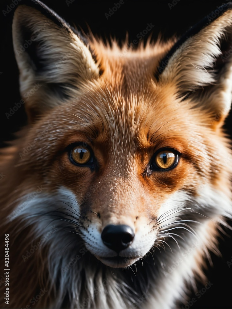 Fototapeta premium fox closeup face portrait on black background from Generative AI