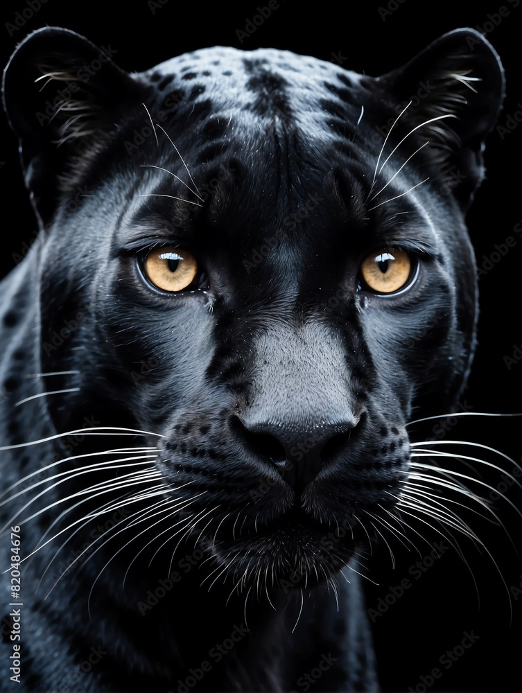 panther closeup face portrait on black background from Generative AI