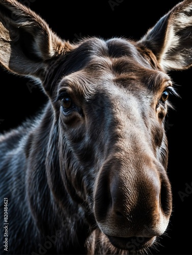 moose closeup face portrait on black background from Generative AI © Arceli