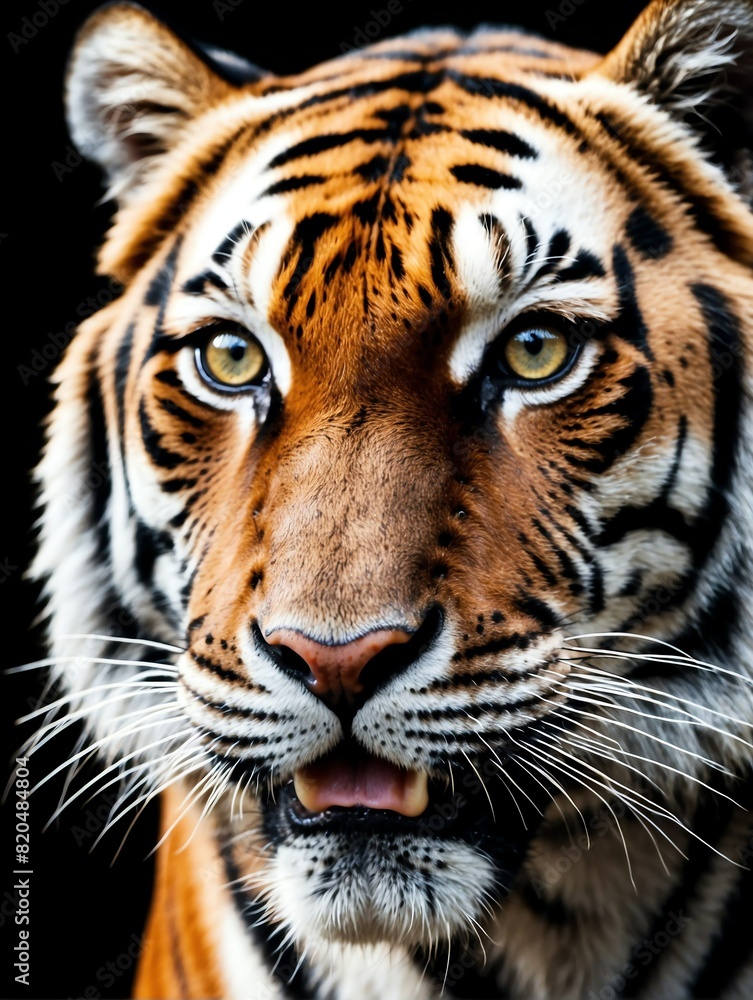 tiger closeup face portrait on black background from Generative AI tiger closeup face portrait on black background from Generative AI