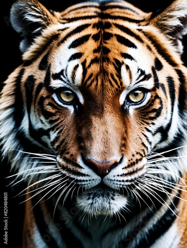 tiger closeup face portrait on black background from Generative AI