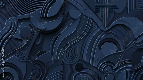 Abstract elegance: decorative geometric design in black vector lines Neatly cut against a light navy background. A striking balance of modern art and subtle charm