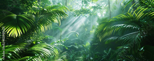 Lush Summer Tropical Rainforest Teeming With Vibrant Foliage And Exotic Wildlife