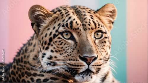 leopard on bright pastel color background from Generative AI