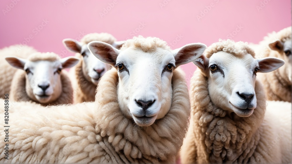 Fototapeta premium sheep on bright pastel color background from Generative AI