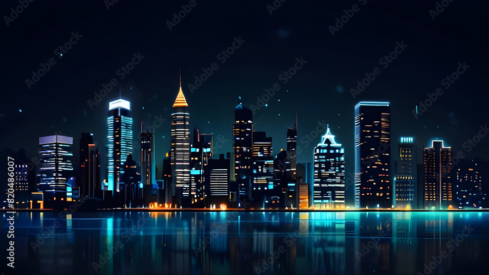 Obraz premium Modern artistic neon effect urban city or skyscrapers background and futuristic townscapes ai generative