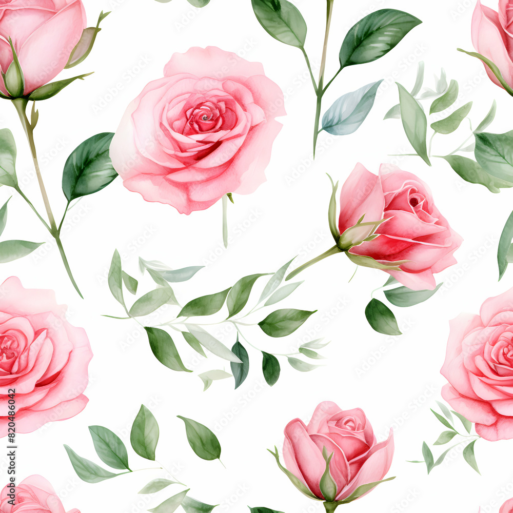 seamless pattern with pink roses, floral wallpaper