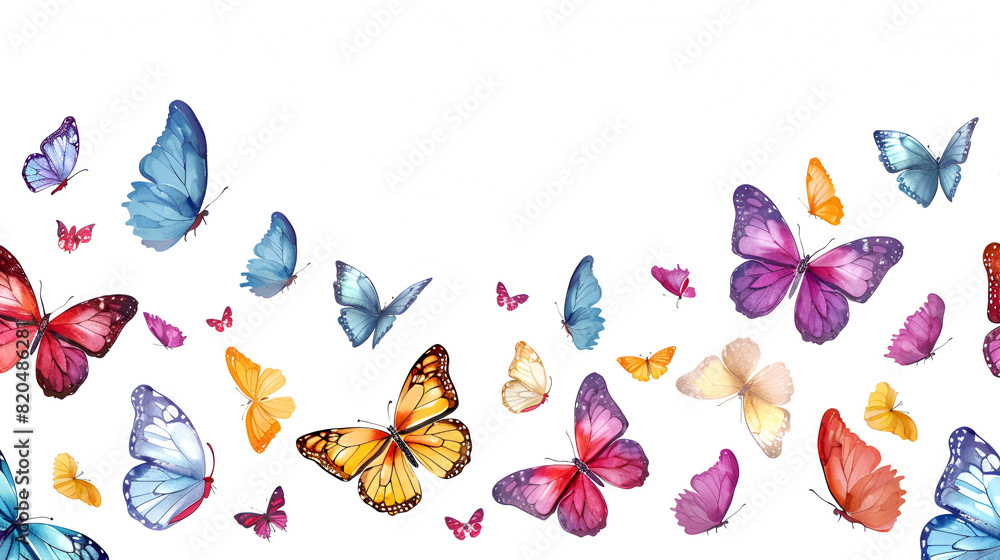 Color flying butterflies seamless pattern, generative Ai