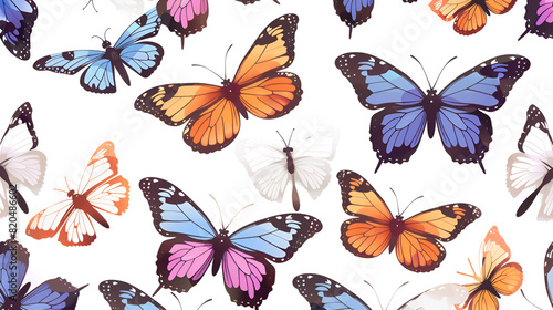 Color flying butterflies seamless pattern  generative Ai