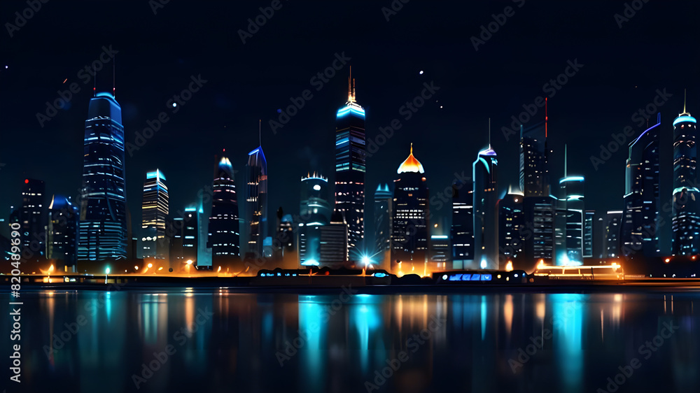 Obraz premium Modern artistic neon effect urban city or skyscrapers background and futuristic townscapes ai generative