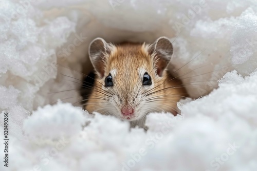 Gerbil burrowing in bedding photo