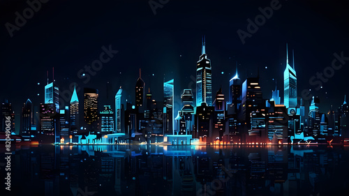 Modern artistic neon effect urban city or skyscrapers background and futuristic townscapes ai generative © Desinger