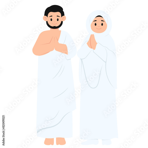 Moslem Couple Hajj Illustration