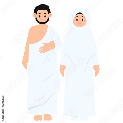 Moslem Couple Hajj Illustration