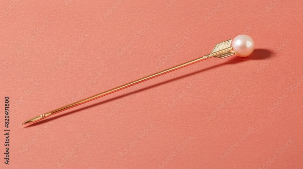 Translucent pearl arrow delicately positioned on a muted coral backdrop. Translucent pearl arrow delicately positioned on a muted coral backdrop.