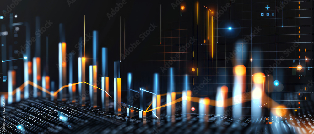 Economic trade diagram with dynamic bars and line graphs on a transparent background, copy space, Economic trade diagram with dynamic bars and line graphs on a transparent background, copy space,