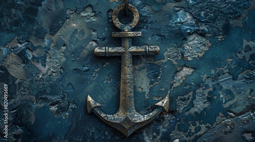 Rustic anchor wall art hanging against a textured and weathered blue background, evoking a sense of maritime history and nautical charm.