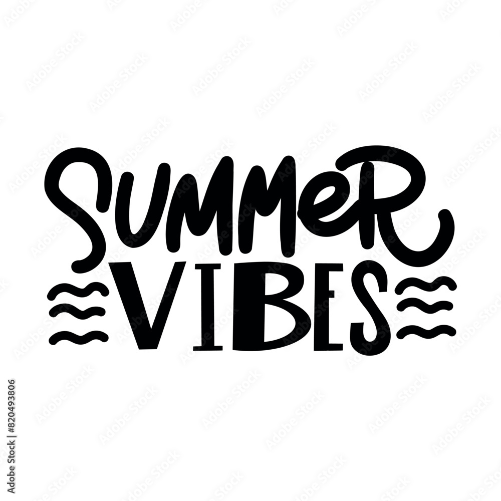Fototapeta premium Handwritten phrase SUMMER VIBES. Warm season lettering typography for card, invitation. Calligraphy greeting card. Logo, badge, icon, banner, poster, sticker, print.