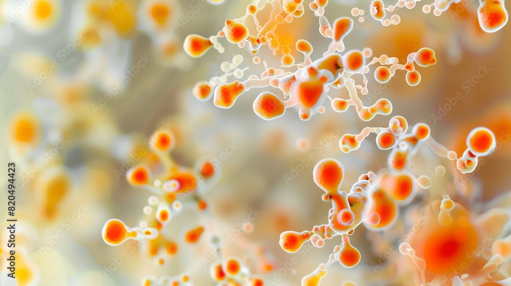 Abstract macro image of orange and white molecular structures in soft focus. Suitable for background, science, and biotechnology themes. Abstract macro image of orange and white molecular structures in soft focus. Suitable for background, science, and biotechnology themes.