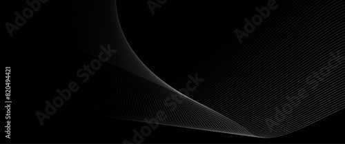 Vector black background with lines in wave shape gradient black background with wavy lines. 