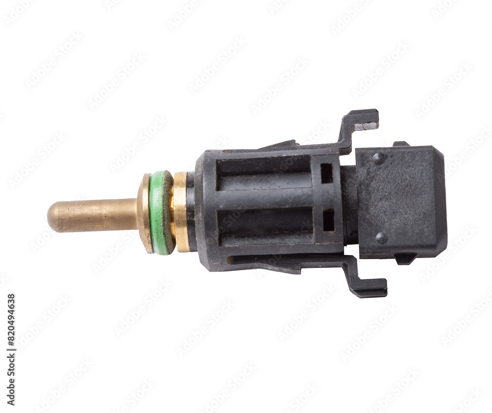 Engine coolant temperature sensor, water temp sensor, Isolated. Spare auto parts for repair in vehicle garage or workshop. Engine coolant temperature sensor, water temp sensor, Isolated. Spare auto parts for repair in vehicle garage or workshop.
