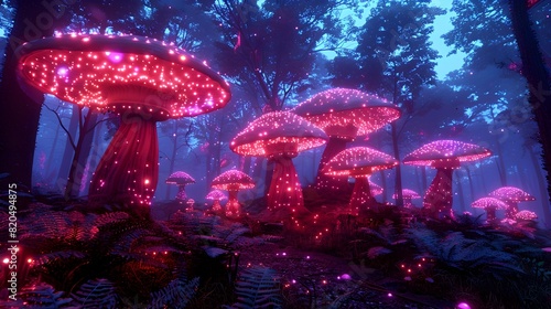 Hyperdetailed Mushrooms Unveil a Surreal Vaporwave Fractal Realm photo