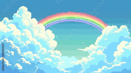 rainbow view background in sky in pixel style, Ai Generated Image