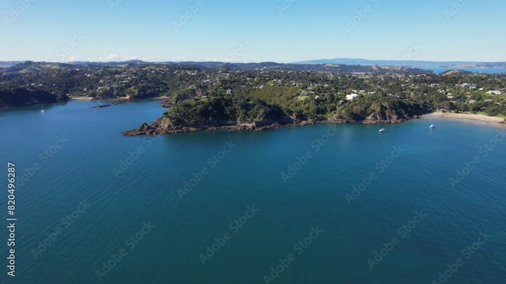 Flying Towards Oneroa Beach In Waiheke Island, New Zealand - Drone Shot Flying Towards Oneroa Beach In Waiheke Island, New Zealand - Drone Shot