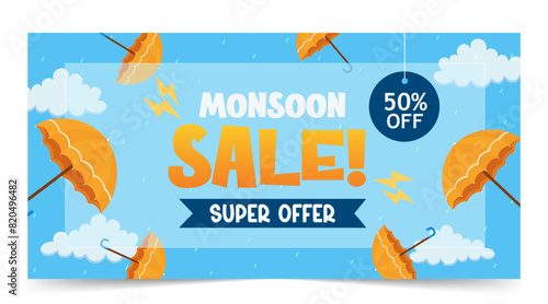 creative monsoon hanging sign vector for rainy season promotion media. Monsoon sale offer rain season background. Rainy monsoon promotion poster template
