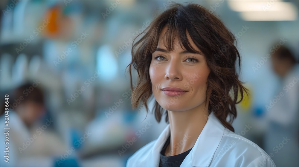 Obraz premium A woman in a lab coat looking at the camera.