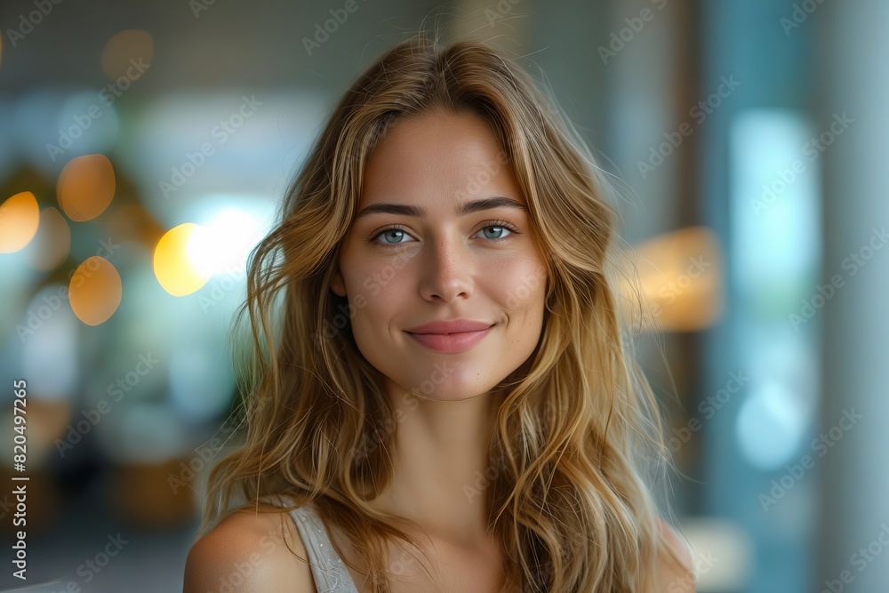 A beautiful woman with long blonde hair smiling. A beautiful woman with long blonde hair smiling.