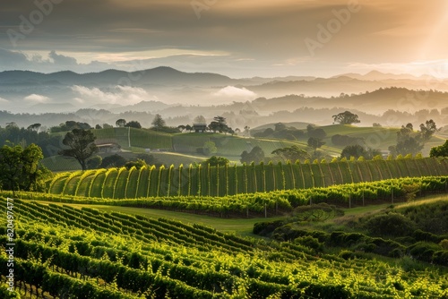 Wallpaper Mural Scenic wine country landscape, with rolling hills, verdant vineyards, And Charming Villages Dotted Along The Horizon, Generative AI Torontodigital.ca