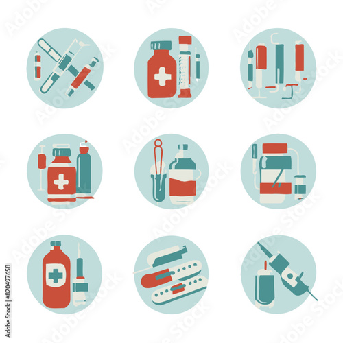 vector medical medicines tools icons nutritional, dentistry, cardiology, surgery, nanotechnology
