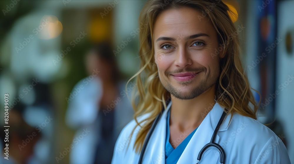 A woman in a white coat smiling. A woman in a white coat smiling.