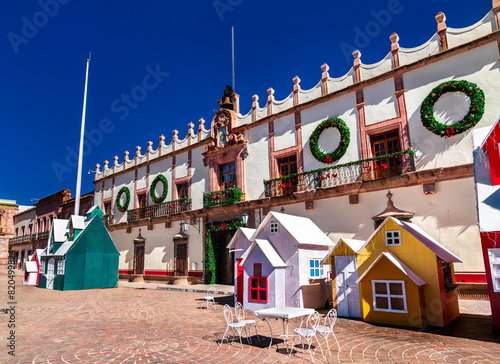 Christmas Decorations at Plaza de Armas in Zacatecas. UNESCO world heritage in Mexico