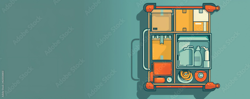 Trolley flat design, top view, industrial theme, cartoon drawing, complementary color scheme Trolley flat design, top view, industrial theme, cartoon drawing, complementary color scheme