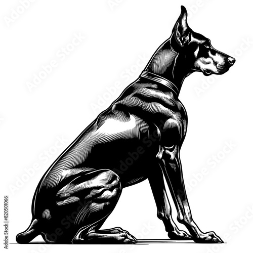 Hand drawn illustration of fierce doberman dog, vector sketch isolated on transparent background.