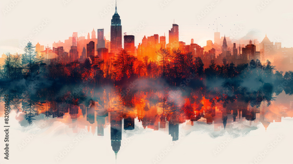 Fototapeta premium Building projects come alive with double exposure graphic design, showcasing the synergy of technology and creativity,generative ai