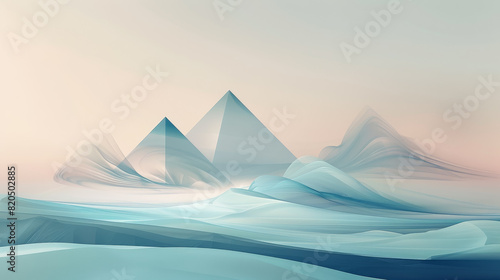 A mountain range with a pyramid in the middle