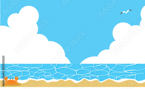 カニと入道雲とビーチ