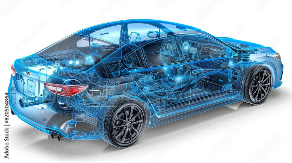 a 3d mesh of a car showing the wiring network inside,generative ai a 3d mesh of a car showing the wiring network inside,generative ai