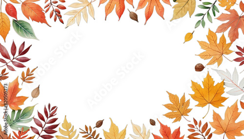 Obraz na płótnie frame illustration botanical plant watercolor foliage hand autumn fall seasonal drawn leaves corner border thanksgiving invite leaf invitation wedding harvest chaplet floral orange white rustic w salonie