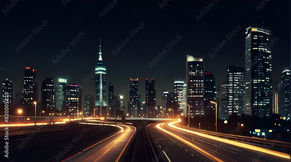 Modern artistic neon effect urban city or skyscrapers background and futuristic townscapes ai generative