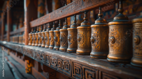 buddhist prayer wheels in buddhist temple