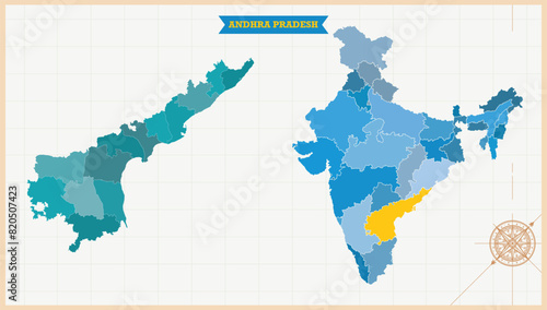 A Map highlighting Andhra Pradesh in the India Map, Andhra Pradesh and India modern map with Colorful Hi detailed Vector, geographical borders