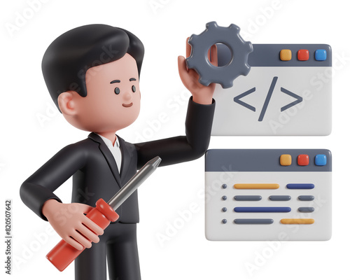 Software engineers make adjustments to program coding, adjustment concept 3d illustration on white background photo