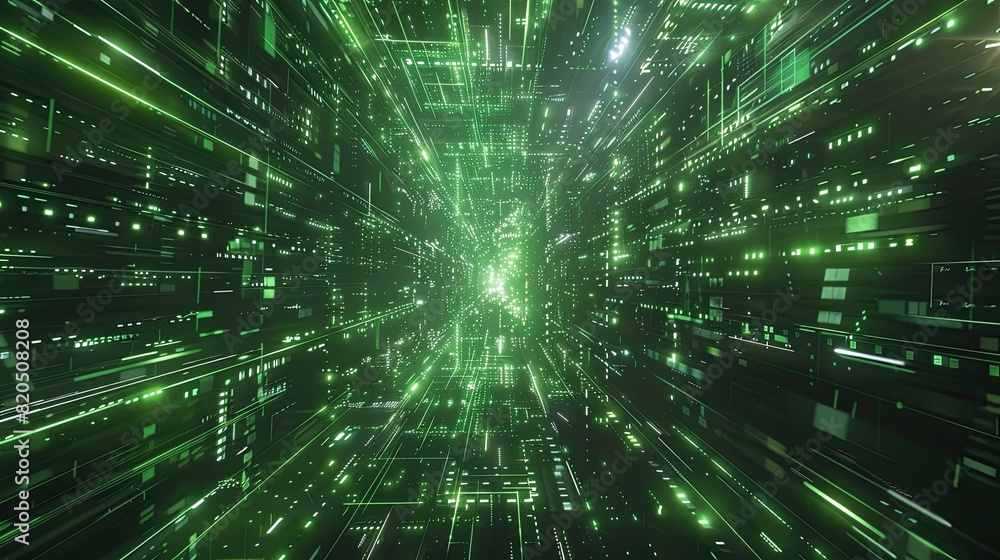 Futuristic digital tunnel with glowing green lights, abstract technology background representing data, speed, and innovation. Futuristic digital tunnel with glowing green lights, abstract technology background representing data, speed, and innovation.