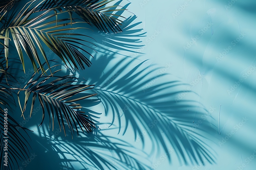 Summer concept. Palm tree shadow on a blue background.